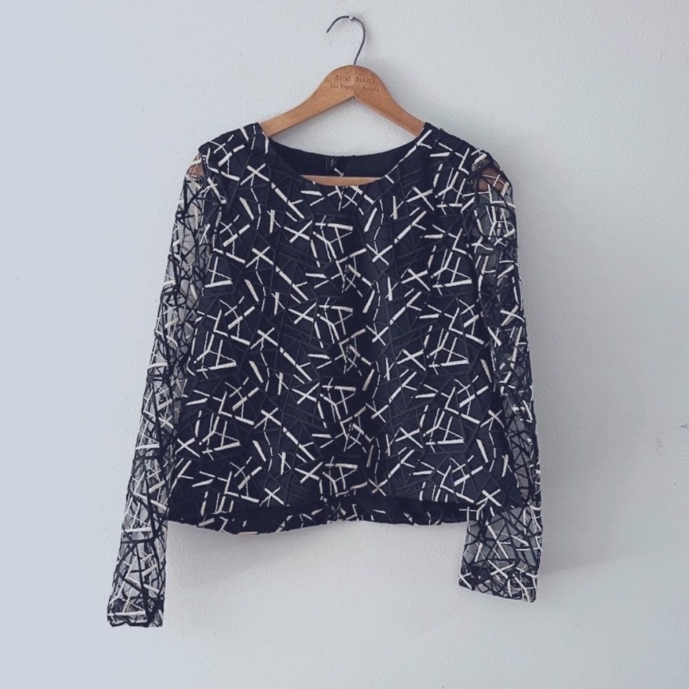 NWT Black and Gold Mesh Blouse, Back Zipper, $295 MSRP